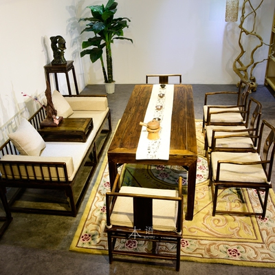 老榆木茶桌禅意功夫泡茶台新中式茶室家具实木罗汉床茶桌椅组合