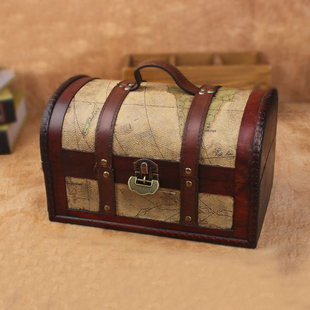 收纳盒复古木盒子可带锁 仿古手工首饰盒收纳箱木质道具藏宝箱