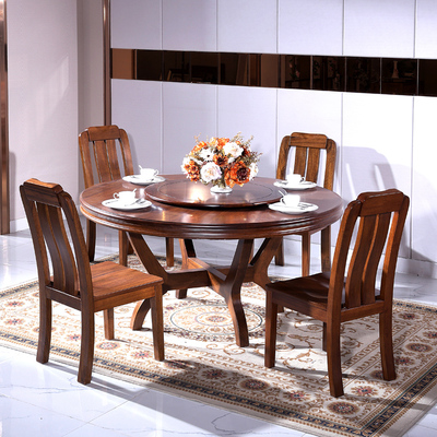 纯胡桃木餐桌全实木圆餐桌1桌6椅8椅组合简约现代中式饭桌餐桌椅