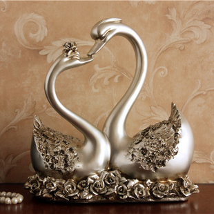 欧式仿古银玫瑰情侣创意天鹅摆件家居饰品新房摆设结婚礼物 礼品