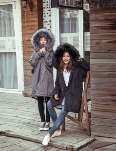 2015新款韩版冬装大毛领情侣中长款棉衣大码加厚宽松棉服女外套
