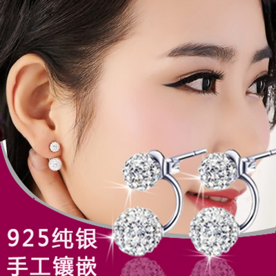 925银耳钉 女式香巴拉水钻气质防过敏耳环韩版小饰品多种戴法包邮