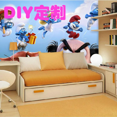 3D大型无缝整张壁画电视背景墙纸客厅沙发背景壁画童话世界蓝精灵