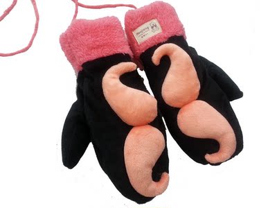双11特2015秋冬新款韩版保暖卡通大胡子手套连指可爱毛绒加厚手套