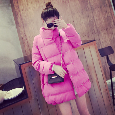 正版2015冬季新款韩版加厚保暖糖果色羽绒棉衣中长款A字面包服女