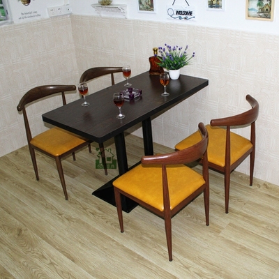 欧式奶茶店桌椅 牛角椅咖啡厅餐桌椅西餐厅甜品店桌椅组合快餐椅