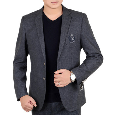 品牌男装2015秋季新款 中年男士羊毛呢外套西装领休闲爸爸装夹克