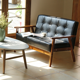 现代简易三人咖啡厅沙发小户型单人皮艺沙发实木客厅双人沙发家具