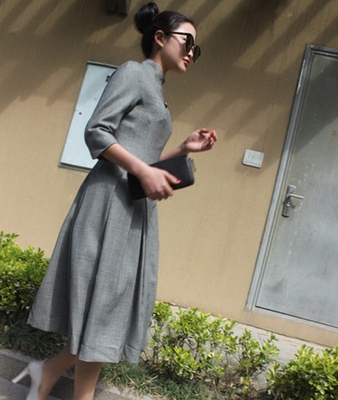 单件裁剪，老师傅缝制 高端中式现代风格  立领羊 毛，真丝连衣裙