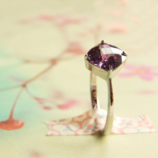 『記憶的角度°』简约系 天然紫水晶 925纯银镀白金 方戒面 戒指