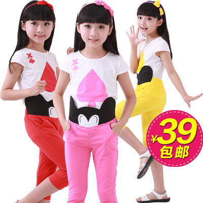 童装2015女童套装夏季新款韩国儿童套装纯棉运动短袖可爱两件套