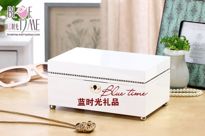 台湾WSA 木质双层水钻化妆镜音乐盒首饰盒八音盒 闺蜜女生日礼物