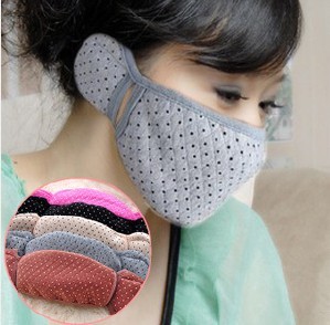 秋冬季保暖韩国纯棉带耳套的口罩 男女情侣两用二合一护耳口罩