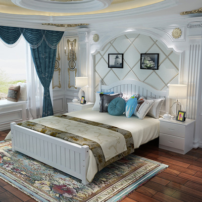 全实木床1.5白色松木床简约成人床单人床1.2.1.8米双人床特价包邮