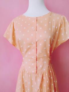 【兔子家】糖果橘色波点蝴蝶结系带少女棉布洋装 日本制。