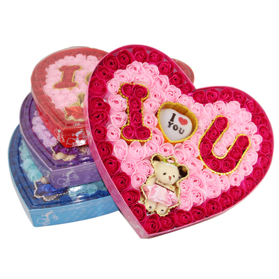 情人节玫瑰香皂花礼盒 圣诞92朵IU加小熊LOVE灯创意礼品 全国包邮