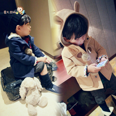 男童韩版冬季加绒呢大衣童装儿童时尚加厚外套1-4岁男宝宝上衣潮