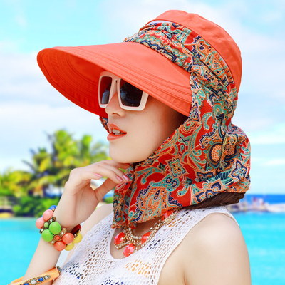 夏天女士骑车防晒防紫外线护脖遮脸遮阳帽折叠大沿旅游帽采茶帽子