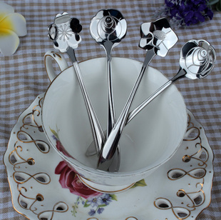 创意玫瑰花樱花勺日本餐具不锈钢勺子咖啡勺搅拌勺不锈钢餐具