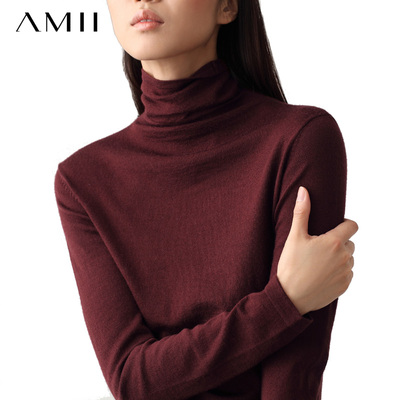 Amii秋装新款潮 套头艾米女装秋冬高领修身针织衫薄款毛衣打底衫