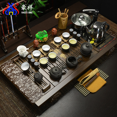 豪祥茶具套装特价 汝窑紫砂功夫茶具套装整套电磁炉茶具实木茶海