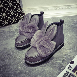 2015冬季韩版兔毛棉鞋平底兔耳朵雪地靴短靴学生时尚毛毛女鞋加绒