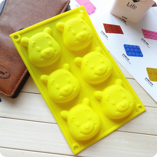 6连卡通维尼熊食品级硅胶烘焙模具蛋糕果冻布丁模具DIY模具耐高温