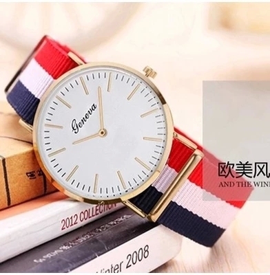 韩版时尚潮流简约个性超薄大表盘帆布带男士女式学生复古情侣手表