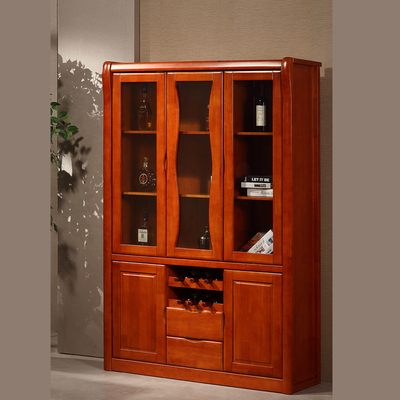 索罗斯现代中式实木酒柜 客厅玄关柜 三开门多功能储物柜酒架