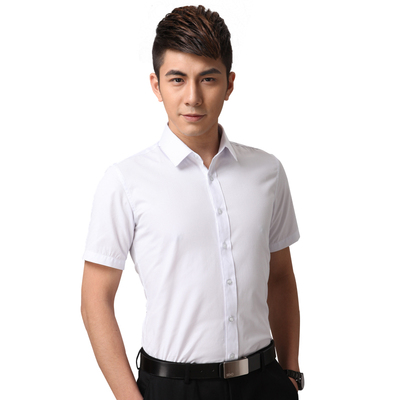 新款夏季薄款男士短袖商务衬衣大码修身男士工装衬衫白色简约短袖