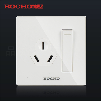 BOCHO博坚水晶LED点开关插座面板铁钢架雅白D10一开双16A三孔空调