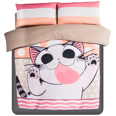 床品可爱卡通四件套春儿童床上用品被单被套4件套1.5米床起司猫