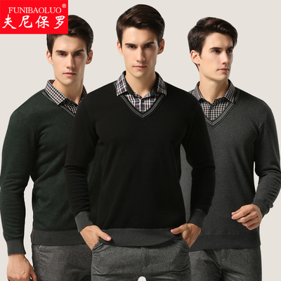 冬季男士加绒加厚保暖衬衫男长袖假两件格子商务韩版修身衬衣男装