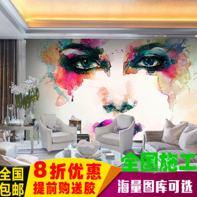 水彩艺术人物背景壁纸主题美容院个性发廊大型壁画立体3D墙纸壁纸