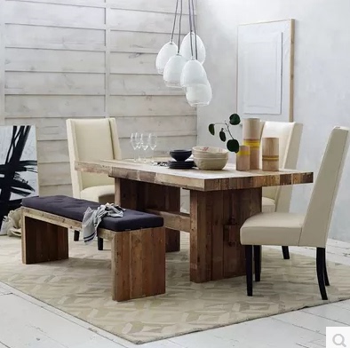 美式复古全实木餐桌长方形咖啡厅饭店原木餐桌餐厅桌椅子组合包邮