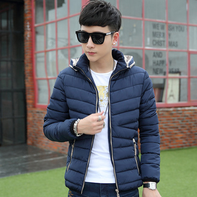 韩版男士冬季装外套羽绒服男轻薄修身款连帽短款纯色大码青年潮衣
