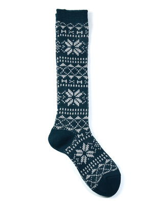 日系复古民族风 小腿袜 中长筒袜厚袜子 雪花图案棉线袜加厚保暖