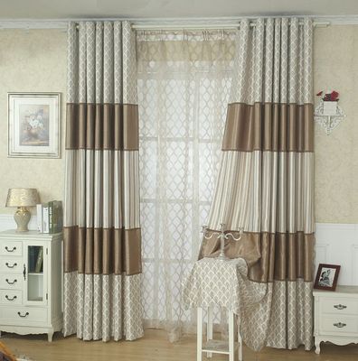纯色条纹拼接阳离子现代中式窗帘布艺定制客厅卧室挂钩打孔料成品