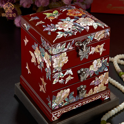锦贝传说螺钿漆器木质珠宝绒布首饰盒结婚欧式母亲节礼品包邮
