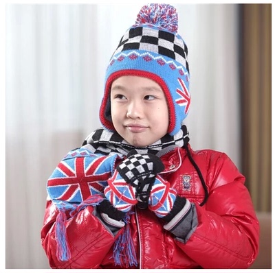 台湾MTI儿童三件套帽子手套围巾多件套秋冬保暖多件套正品包邮