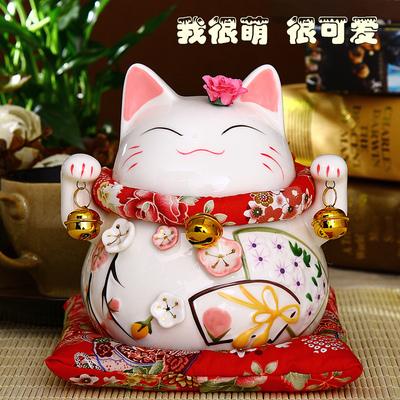 日本招财猫摆件 招桃花陶瓷存钱储蓄罐 家居饰品开业生日创意礼物