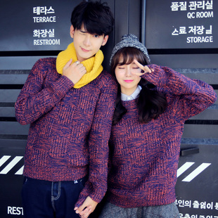 2015冬季新款 韩版情侣装圆领套头针织毛衣 学生班服男女打底线衣