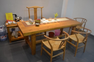 美式乡村实木餐桌茶桌椅组合茶几桌户外全实木带扶手餐椅子长方形