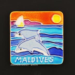 出口马尔代夫旅游纪念品创意陶瓷冰箱贴地中海风格装饰冰箱贴饰