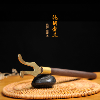 长馨茶业 日本铁壶专用 壶盖夹 黑檀木手柄纯铜壶叉