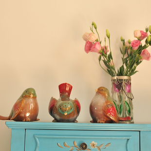 创意田园家居桌面装饰品可爱彩色陶瓷鸟电视柜客厅卧室庭院摆件