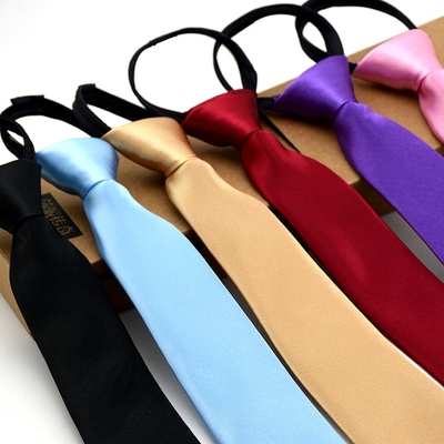 纯色丝质 6厘米 纯色拉链领带 男商务正装 易拉得懒人 学生窄领带