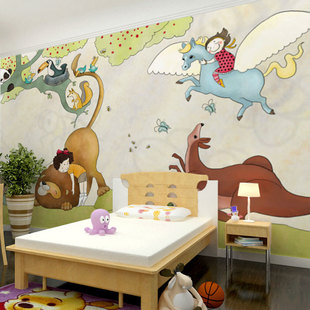 奥零卡通动物墙纸男孩女孩儿童房背景墙立体定制壁画卧室客厅壁纸