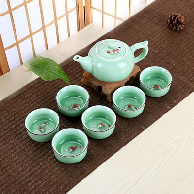 龙泉青瓷套装茶具整套茶具套装陶瓷龙泉鱼杯茶具套装茶具茶具套装