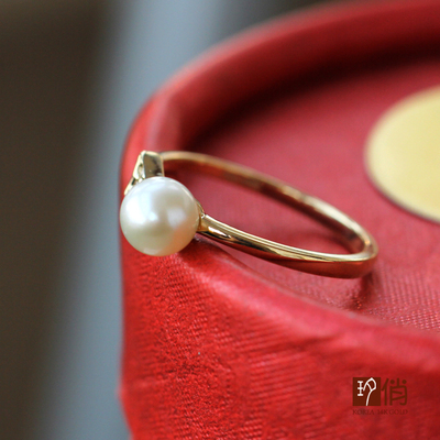 【夕俏】韩国14K纯金 天然珍珠锆石戒指 珍珠戒指 指环 包邮返现